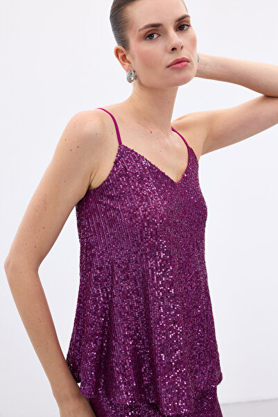 Sateen Μπλούζα με λουράκια με λεπτομέρειες από παγιέτες - Μούρδιμ