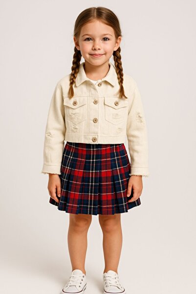 Montisu 100% Organic Cotton Girls' Plaid Pleated Skirt
