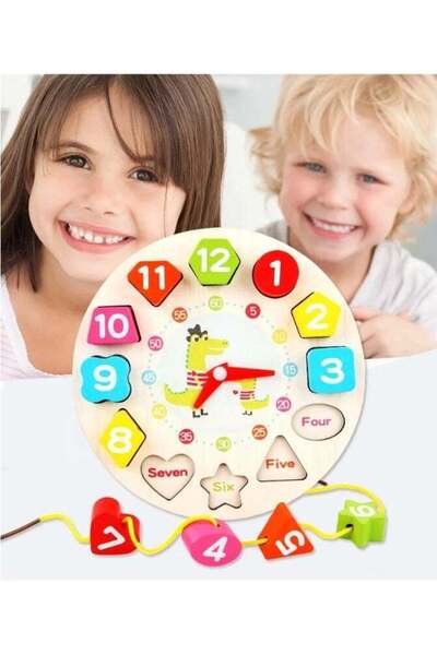 F.A.M.S لعبة أحجية الساعة الخشبية للأطفال - مكعبات بناء من الخرز - لعبة تعليمية مبكرة