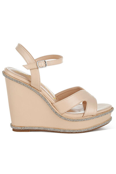 london Rag Women Rhinestones Embellished Wedge Sandals in Beige
