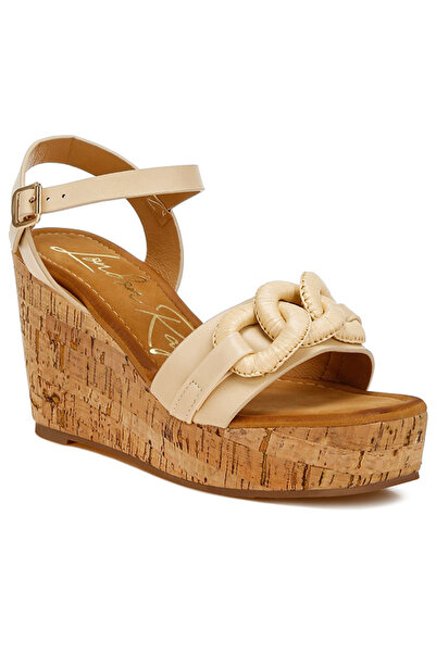 london Rag Women Cushion Chain Pin Buckle Wedges in Beige