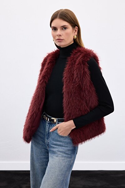 Sateen Sleeveless Long Vest - Burgundy