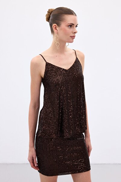 Sateen Блуза с детайли и без презрамки Payet - Кафе