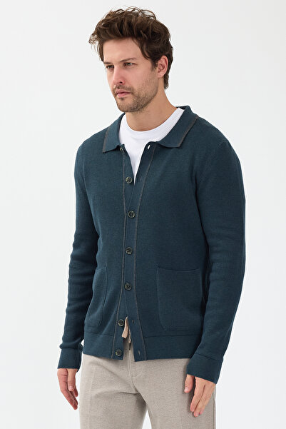 Frappoli Loix Men's Dark Green Cotton Blend Thessaloniki Knitted Cardigan with Bag Pockets