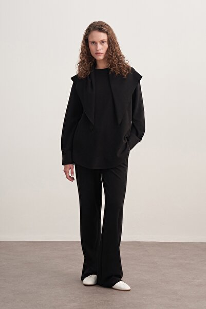 EBU Prive Women's 3-Piece Trouser Set with Shawl Accessories Black