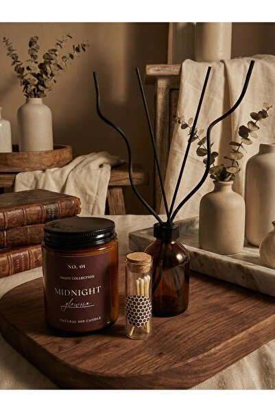 Glowria Amber Işıltısı 3’lü Ev Dekor Seti – Amber Bardak Mum, Oda Kokusu, Kib...