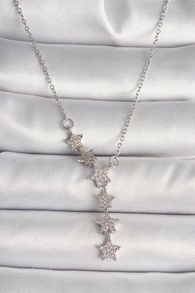 BUTİK AYVİTRİN 316L Steel Silver Color Chain Zircon Stone Star Model Women's ...