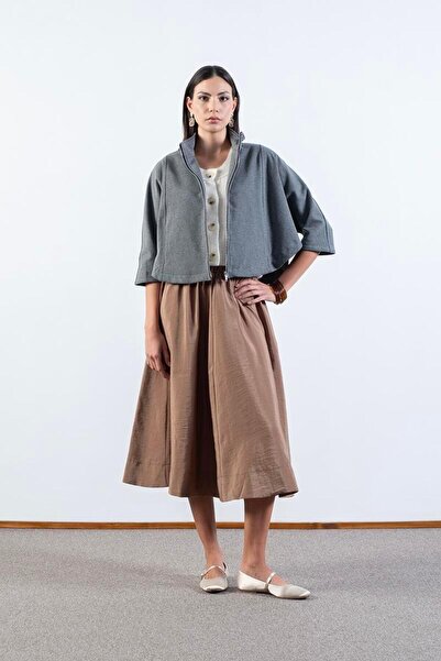 Spazio Sanford Dik Yaka Yarasa Kol Fermuarlı Kap GRİ