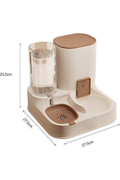 NKX Automatic Pet Food and Water Feeder Gravity Dispenser Brown Set for Cats & Dogs 27x25x27 cm