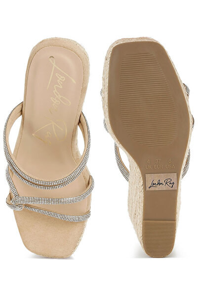 london Rag Women Rhinestones Embellished Espadrilles in Blush