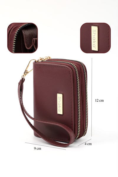 SHAKA Bordo Shk266 Faux Leather Wallet with 9 Compartments, Zipper Closure, Card Holder and Coin Compartment
