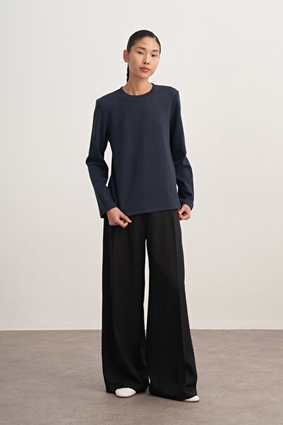 EBU Prive Γυναικείο μακρυμάνικο κορμάκι με διασταύρωση σε μπλε ναυτικό