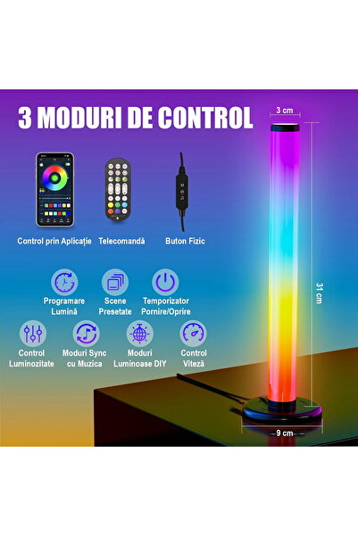 Next Trend RGB 360° Smart LED Light Bar 31 cm, 16M Colors, Music Sync, App & Remote Control