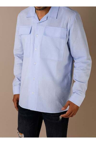 OneDay قميص رجالي تقليدي سادة أزرق سماوي | أكمام طويلة | مزيج قطني مريح