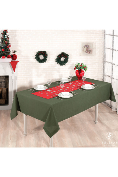 Solinas Collection Mila Gardenya Fabric 2 Piece Green Tablecloth and Embroidered Runner