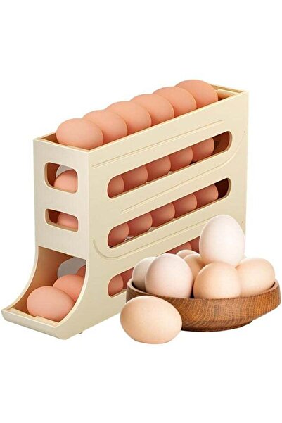 Arabest حامل بيض أصفر بأربع طبقات، يتسع لـ 30 بيضة للثلاجة، يدور تلقائيًا، مو...