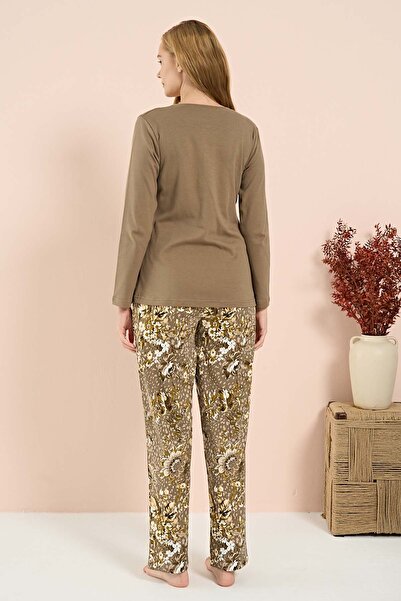 REMSA Γυναικείο Σετ Πιτζάμες Χτενισμένο Βαμβακερό Μακρυμάνικο 3210 Χακί