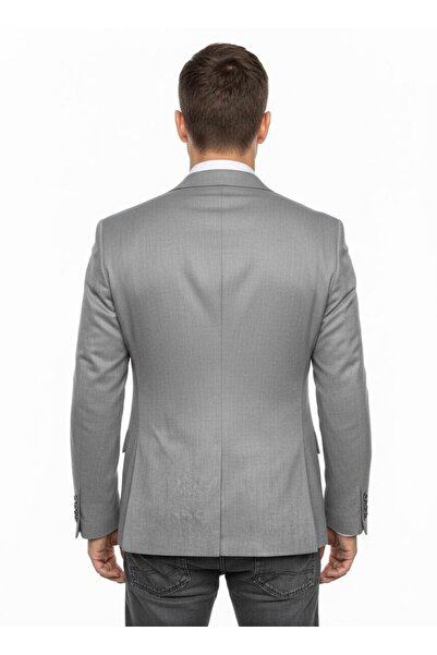 Plus Scorpion Ανδρικό μπλέιζερ εφαρμοστό γκρι – Μονό κουμπί – Τσέπες με πτερύγια – Κομψή υφασμάτινη υφή – Casual & Office Com