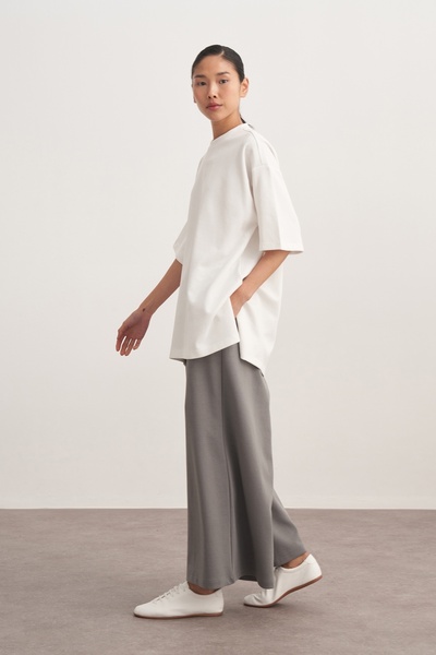 EBU Prive Tricou interlock cu mânecă scurtă pentru femei O supradimensionat Ecru