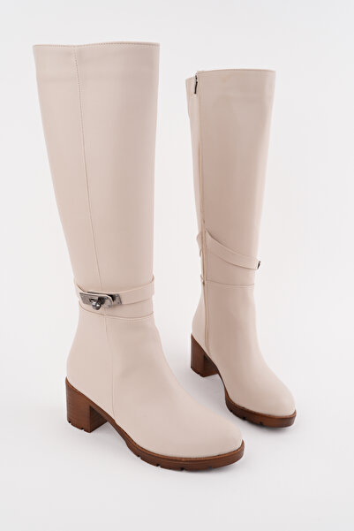 Madam Tarz BLN-775 Μπότες με λεπτομέρεια με χοντρό τακούνι και ζώνη