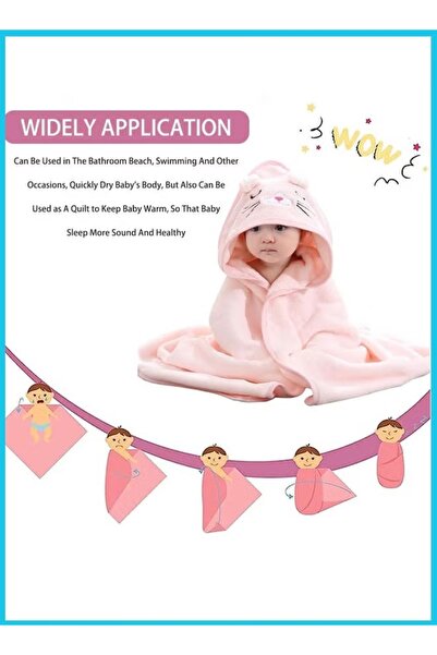 Generic Baby Hooded Towel 80×80 cm Large Size Baby Bath Towel Soft Absorbent and Non-Balling