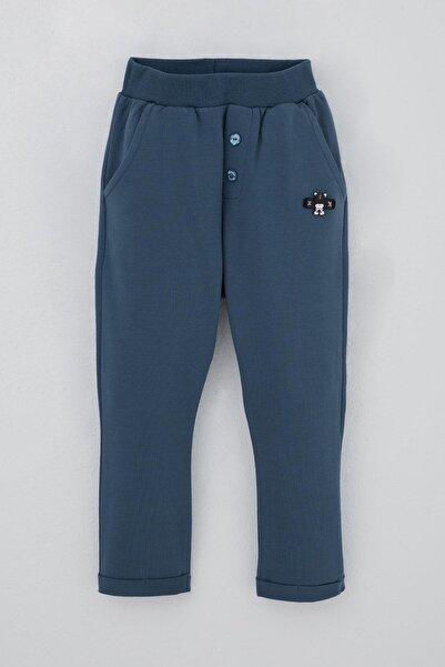 Breeze Baby Boy Sweatpants with Teddy Bear Embroidery, Pack of Button Accent for 9 Months-3 Years, Indigo