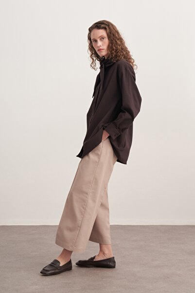 EBU Prive Women's Gabardine Collar Detailed Shirt Brown