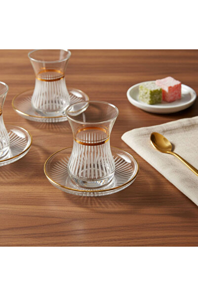 Güral Porselen Güral Cam 12 Parça 6 Kişilik Elit Çay Takımı Altın