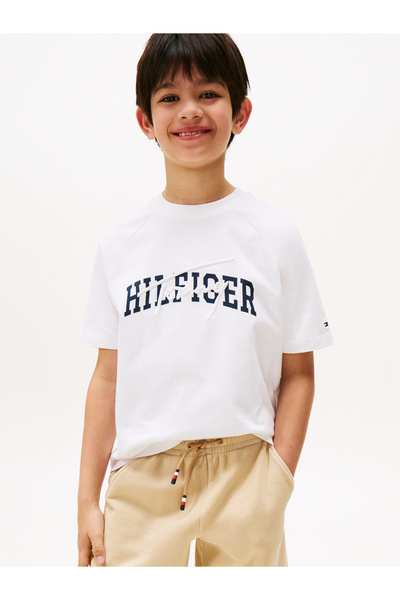 Tommy Hilfiger Boys White Mixed Logo Raglan Sleeve T-Shirt