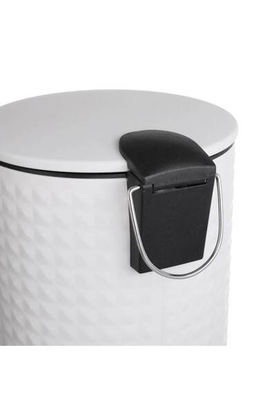 BREZIUM Metal trash bin with handle and pedal, 5 L, removable bucket, slow-closing, white, 20.5x25.5 cm