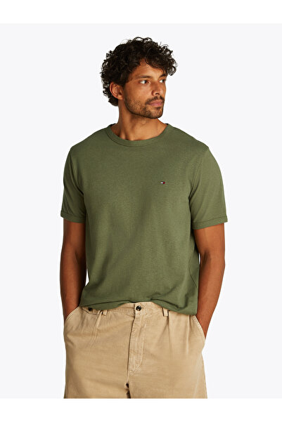 Tommy Hilfiger Men Green Cotton Linen Short Sleeve T-Shirt