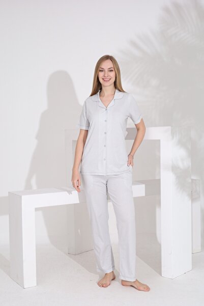 Etoile 100% Cotton Short Sleeve Front Button Shirt Collar Women's Pajama Set 73400