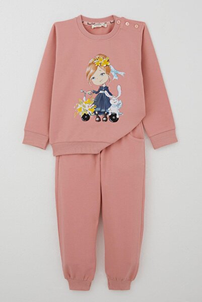 Breeze Girl's Tracksuit Set Scooter Girl Printed 1.5-5 Years Old, Dusty Rose
