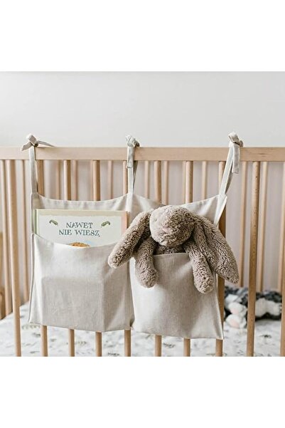 YIMAN حقيبة تخزين معلقة بجانب السرير من الكتان للأطفال، منظم ذو جيبين للأسرة ...