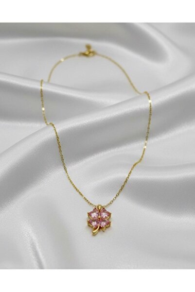 NUR TASARIM ATÖLYESİ Women's Stone Clover Necklace Gold 316L Steel