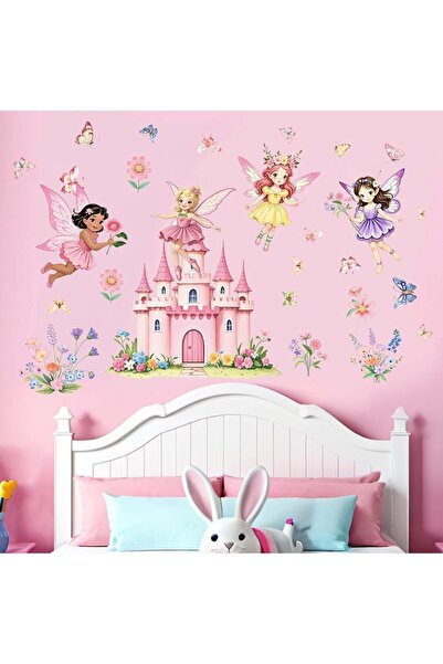 Amimagen ملصقات جدارية قابلة للتقشير واللصق بتصميم قلعة الجنيات والزهور - فرا...