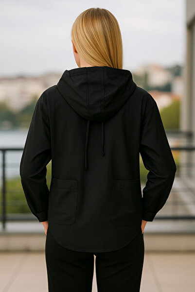 TUSSE Women's Regular 100% Cotton Solid Color Button down and Side Pockets Hooded Plus Size Jacket Shirt