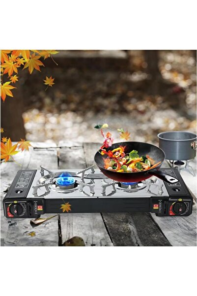 Yuwell موقد يو ويل للتخييم المحمول ثنائي الشعلات يعمل بالبوتان مع إشعال تلقائ...