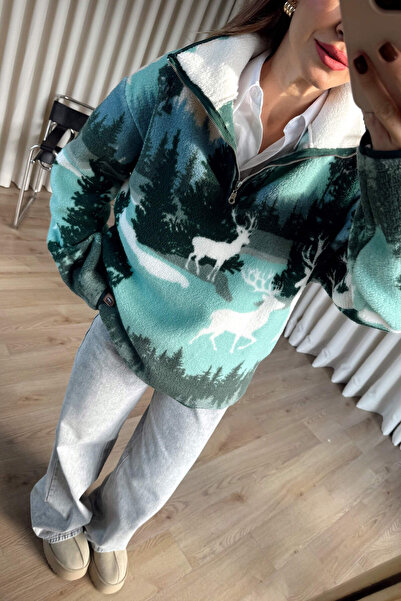 Sue Store Φούτερ με μισό φερμουάρ oversized από βελούδινο υλικό