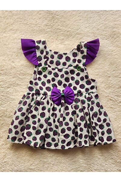 ÖZLEM BEBE Volan Kol Böğürtlenli Kız Bebek Elbisesi