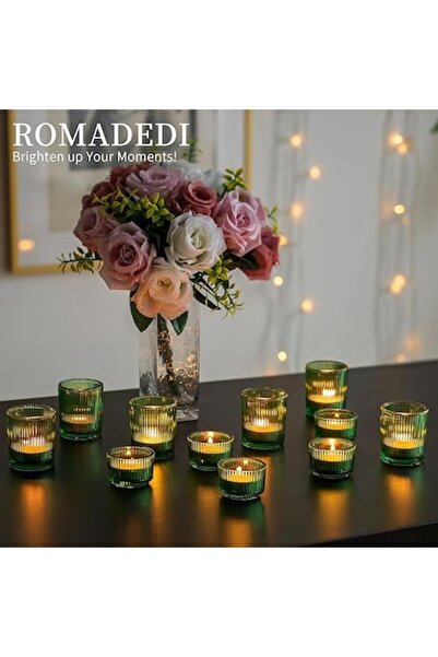 Romadedi set of 24 green glass tea light candle holders