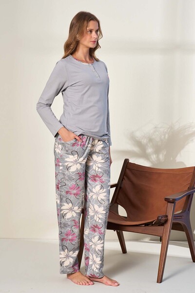 REMSA Σετ πιτζάμες με μακρυμάνικο χτενισμένο βαμβάκι για γυναίκες Plus Size Suprem 3134 Grey02