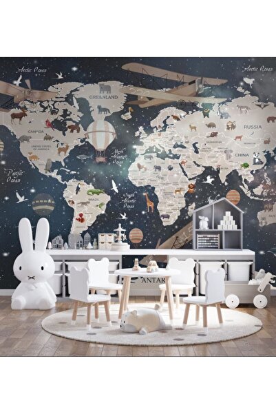 Özel Duvarlar Çocuk odaları için Eğitici Dünya Haritası Duvar Kağıdı