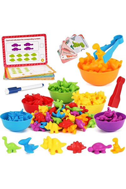 Soofam لعبة تعليمية لعد الديناصورات بألوان قوس قزح - 91 قطعة، مطاطية، للأعمار...