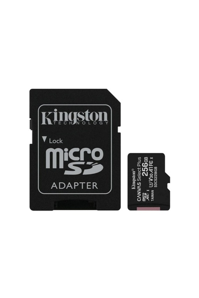 Kingston Card MicroSD 256GB – Clasa 10 UHS-I U1, A1 pentru Android, cu adaptor SD, Canvas Select Plus, Negru