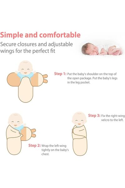 Generic 100% Breathable Cotton Swaddle Wrap with Adjustable Wings for Newborns (73×56 cm)