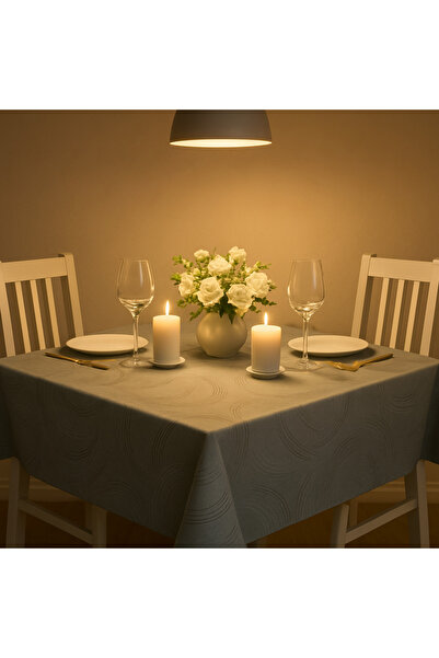 Brava Casa Tablecloth Soft Grey Swirl 140×600 cm, BravaCasa