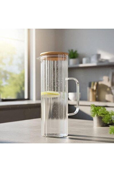 Yıldızan 1000ml Bambu Kapaklı Borosilikat Cam Yağlık & Sürahi – Şık, Dayanıkl...