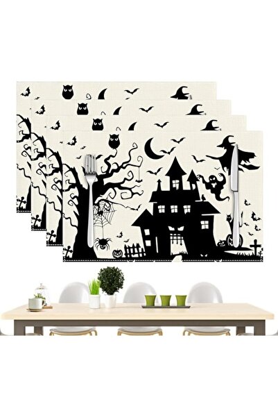 Generic Set of 4 placemats for Halloween, Generic, Polyester, White/Black, 45x30cm