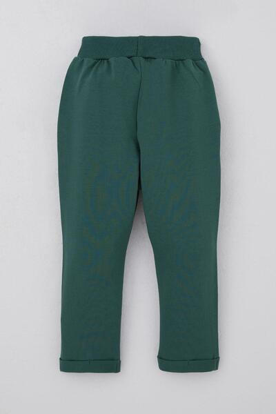 Breeze Baby Boy Sweatpants with Teddy Bear Embroidery, Pack of Button Accent for 9 Months-3 Years, Emerald Green